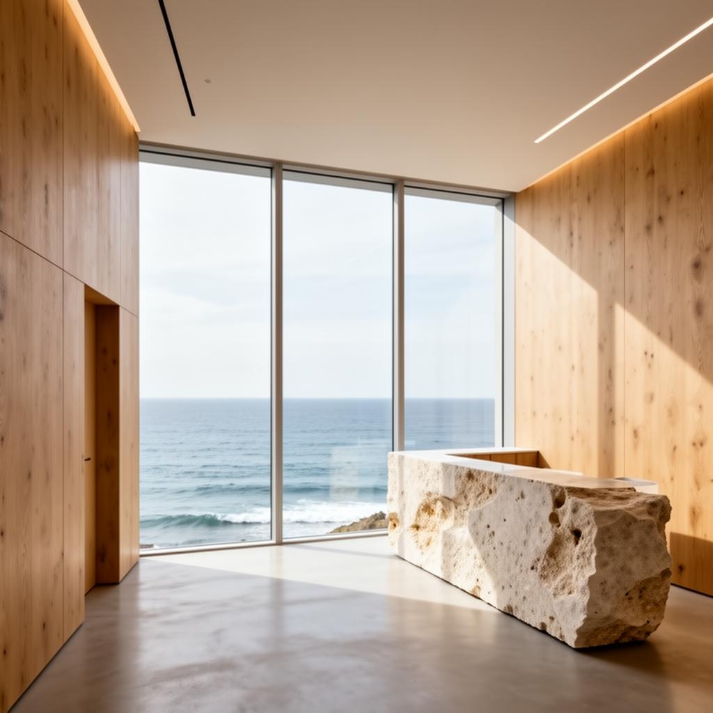 Modern clinic interior with ocean view